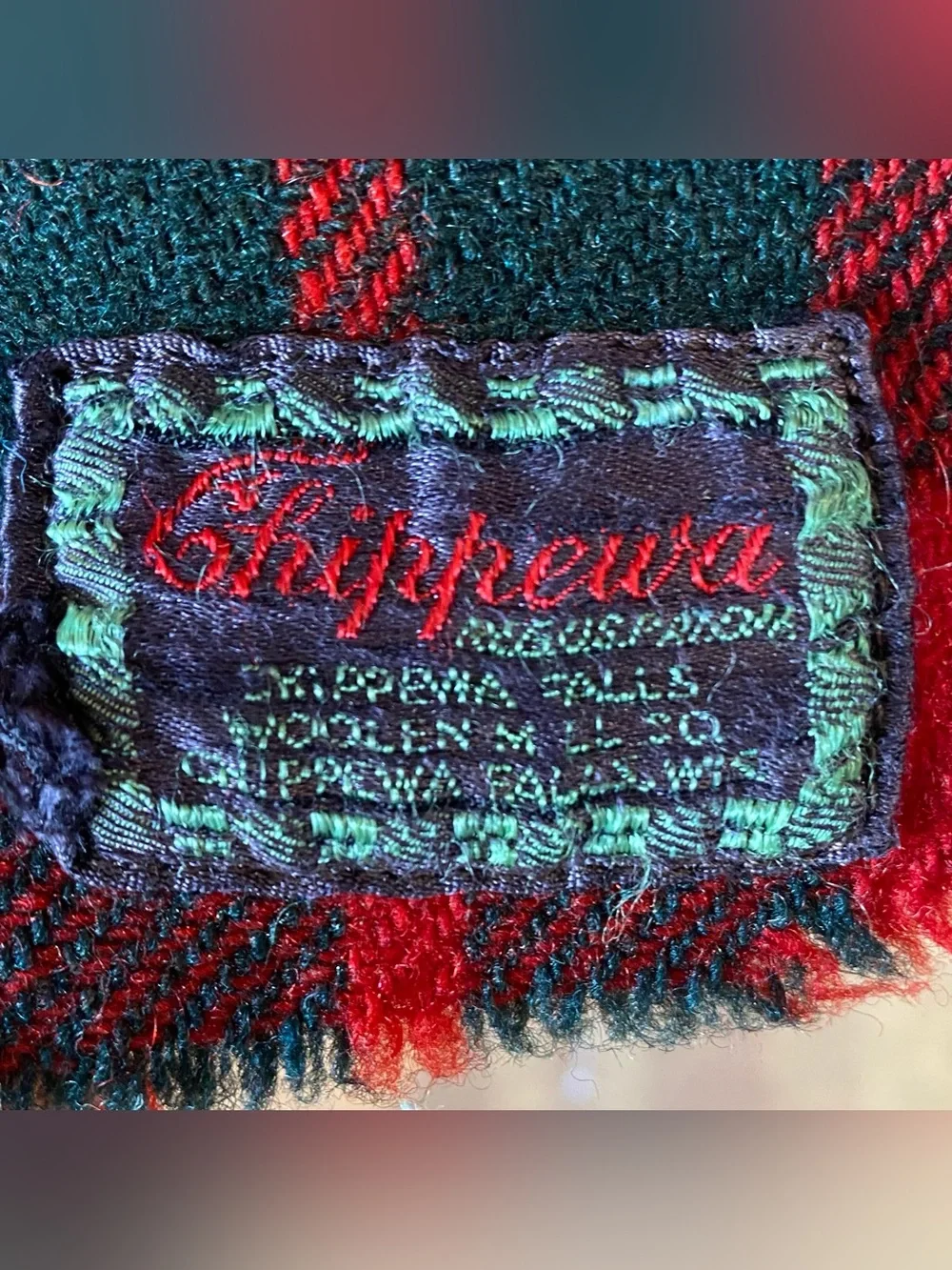 Vtg Chippewa Woolen Mills Red Green Yellow Plaid Wool Camp Blanket 60”x81”